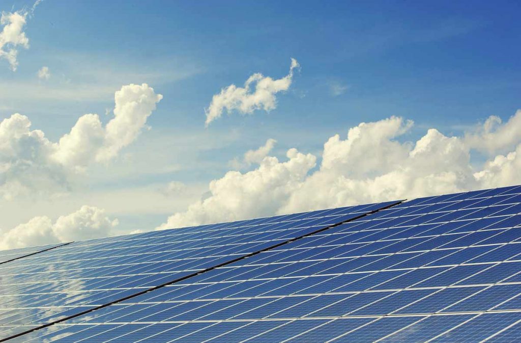 Solar Panels with Sky Background